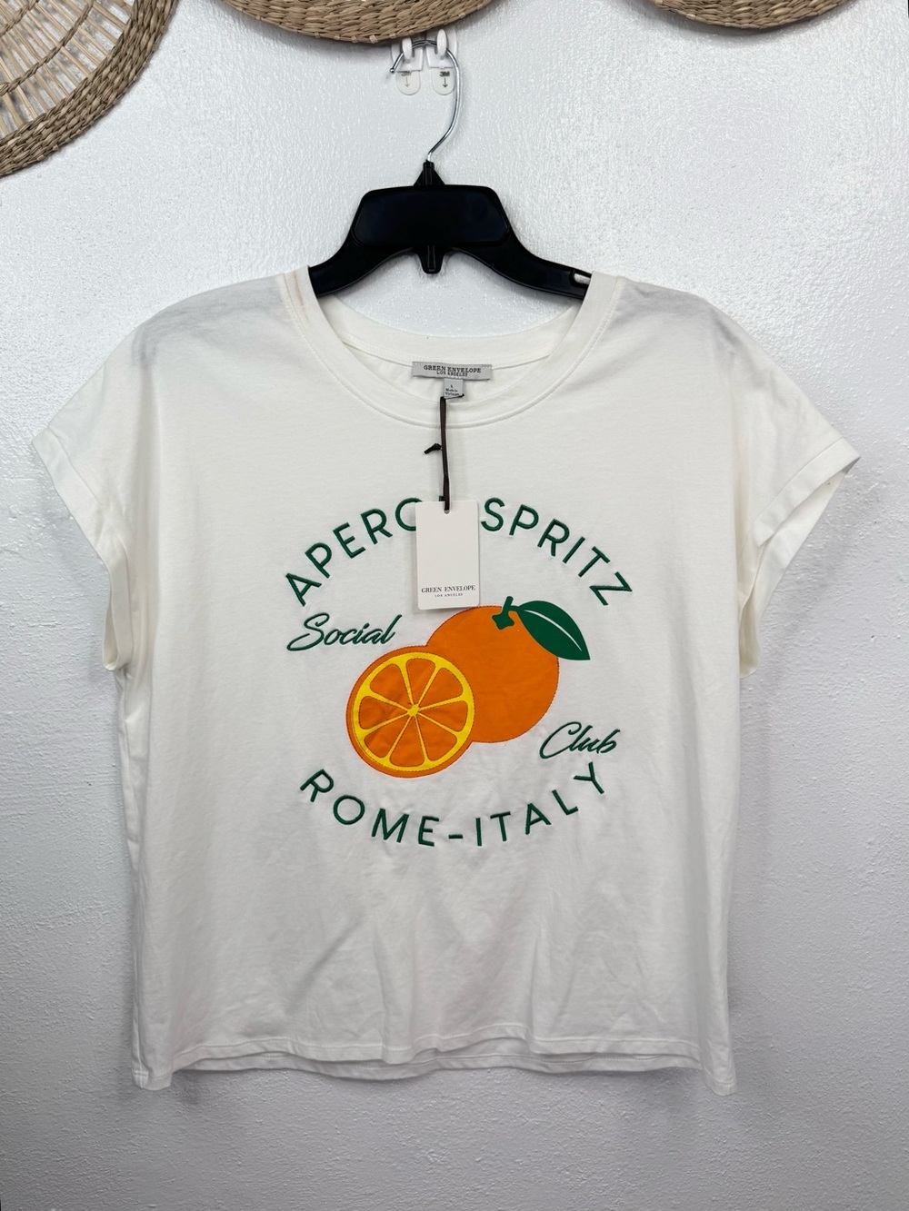 Green Envelope T-Shirt Womens Size L White Aperol Spritz Rome Italy